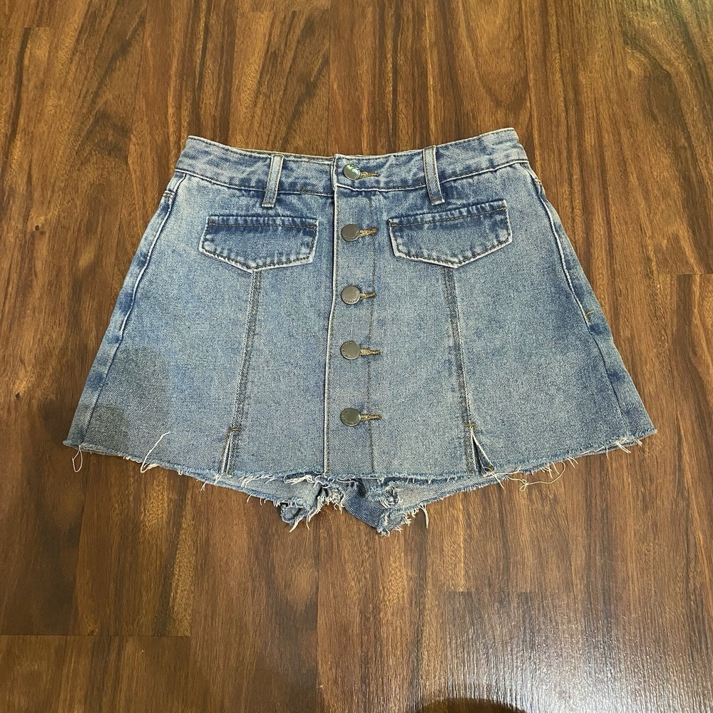 Alli Artisan Jean Mini Skirt Skort Size XS Vintage Button Front Flap Pockets Y2K